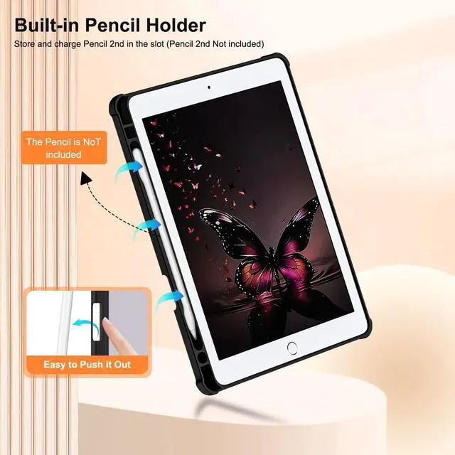 Alt view image 3 of 5 - Casetego for iPad 6th/5th Generation 9.7 Inch Case,with Pencil Holder,360°Rotating Adjustable Stand Protective Cover,Black