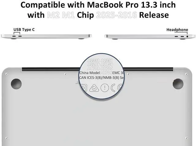 Alt view image 3 of 5 - QJUZO for MacBook Pro 13 inch Case 2025-2023 M2 2022-2016 M1 A2338/A2289/A2251/A2159/A1989/A1708/A1706, Glitter Sturdy Hard Shell Cover with Screen & Keyboard Cover for Touch Bar/Non-Touch Bar, Black
