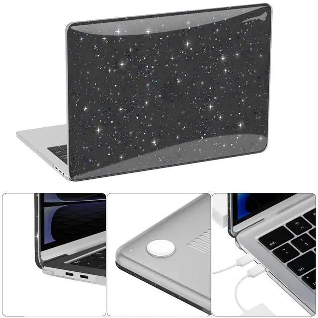 Alt view image 4 of 5 - QJUZO for MacBook Pro 13 inch Case 2025-2023 M2 2022-2016 M1 A2338/A2289/A2251/A2159/A1989/A1708/A1706, Glitter Sturdy Hard Shell Cover with Screen & Keyboard Cover for Touch Bar/Non-Touch Bar, Black