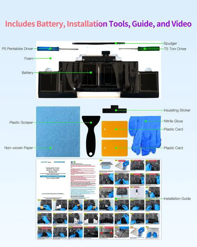 Alt view image 3 of 5 - ASMARK A1417 Battery Replacement for MacBook Pro 15-inch A1398(Mid 2012,Early 2013) Retina