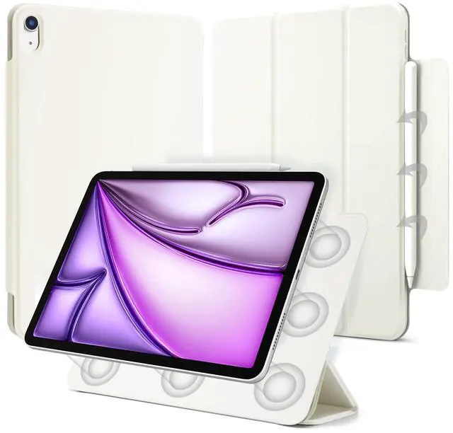 Main image of Dwopar for iPad Air 13 inch M3/M2 Case (2025/2024,Model NO.A2898/A2899/A2900), Auto Sleep/Wake and Magnetic Closure, Slim Trifold Stand Case, PU Leather Cover, Support Apple Pencil Pro, White