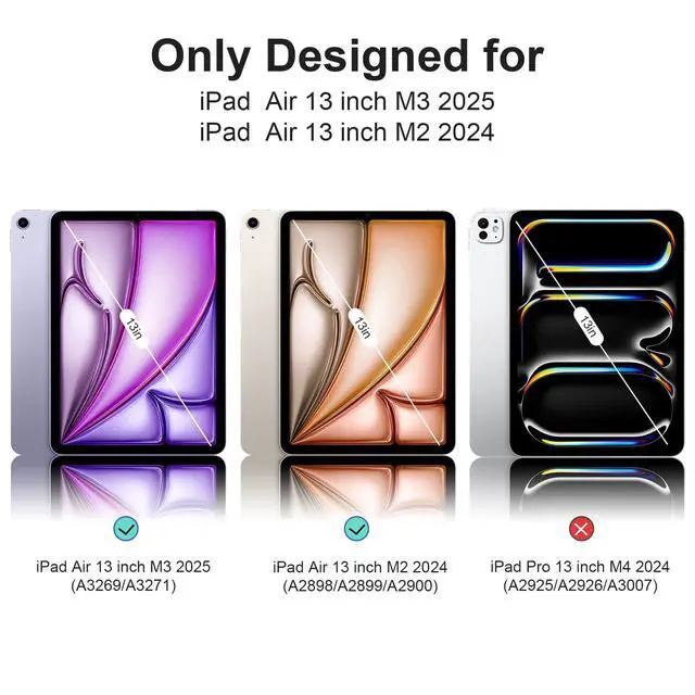 Alt view image 2 of 5 - Dwopar for iPad Air 13 inch M3/M2 Case (2025/2024,Model NO.A2898/A2899/A2900), Auto Sleep/Wake and Magnetic Closure, Slim Trifold Stand Case, PU Leather Cover, Support Apple Pencil Pro, White