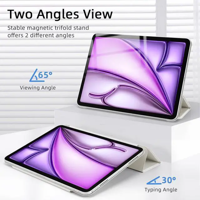 Alt view image 3 of 5 - Dwopar for iPad Air 13 inch M3/M2 Case (2025/2024,Model NO.A2898/A2899/A2900), Auto Sleep/Wake and Magnetic Closure, Slim Trifold Stand Case, PU Leather Cover, Support Apple Pencil Pro, White