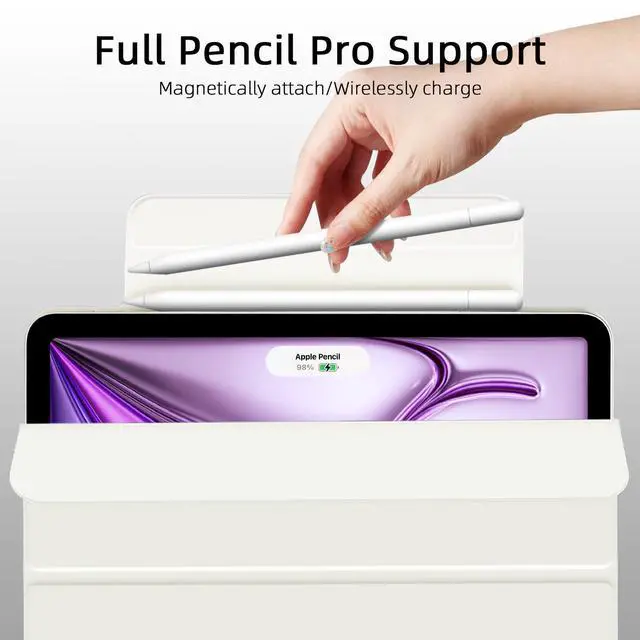 Alt view image 5 of 5 - Dwopar for iPad Air 13 inch M3/M2 Case (2025/2024,Model NO.A2898/A2899/A2900), Auto Sleep/Wake and Magnetic Closure, Slim Trifold Stand Case, PU Leather Cover, Support Apple Pencil Pro, White