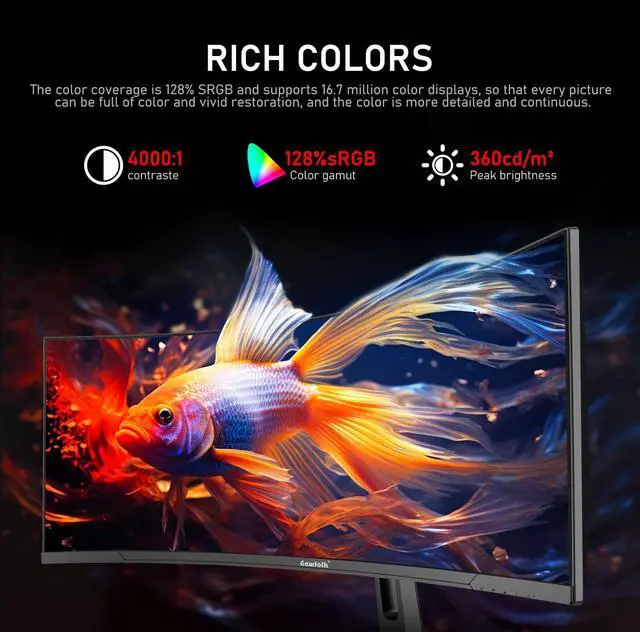 Alt view image 4 of 5 - Gawfolk 34 Inch Ultrawide Curved 120Hz Gaming Computer Monitor 1500R PC Screen 21:9 UWQHD (3440x1440),Adaptive Sync,178° Viewing Angle,128% sRGB,Display PortHDMI,Compatible with Wall Mounted -Black