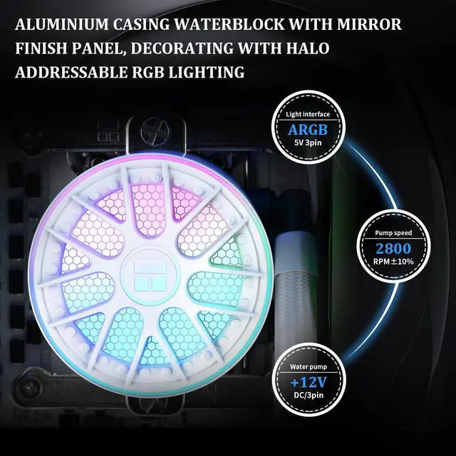 Alt view image 3 of 4 - Thermalright Aqua Elite 240 V6 ARGB White AIO CPU Cooler, ARGB PWM Cooler Fans with 2000RPM, for Intel Lga1150/1151/1155/1156/1200/2011/1700/1851, AMD: AM4/AM5, Case 240mm AIO Radiator