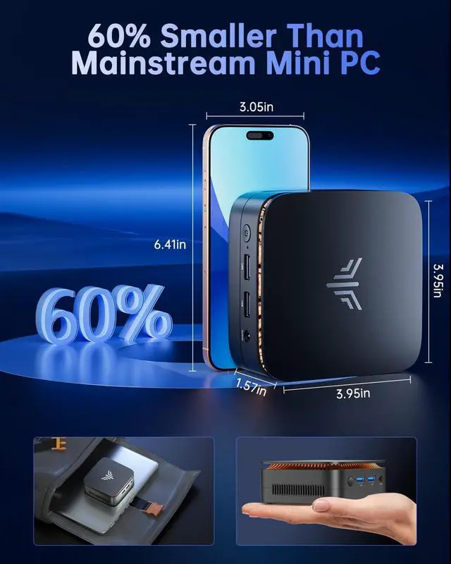 Alt view image 5 of 5 - KAMRUI Essenx E1 N150 Mini PC, 16GB DDR4 1TB M.2 SSD Micro PC, Mini Desktop PC with Ethernet, WiFi, Bluetooth, Small Computer Supports Dual 4K Display for Business, Home, Office
