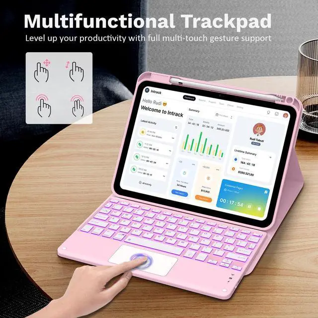 Alt view image 5 of 5 - MoKo Touch Keyboard Case for iPad (A16) 11th Generation 11 inch 2025, iPad 10th Generation 10.9 inch Case with Pencil Holder, 7 Colors Backlit Multi-TrackPad Detachable Bluetooth Keyboard, Water Color