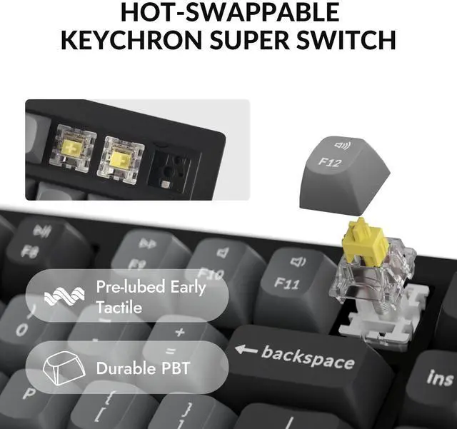 Alt view image 5 of 5 - Keychron K10 Max Wireless Custom Mechanical Keyboard, QMK 2.4 GHz Bluetooth Full-Size with Hot-swappable Keychron Super Banana Switch Compatible with Mac Windows Linux (RGB Backlit)