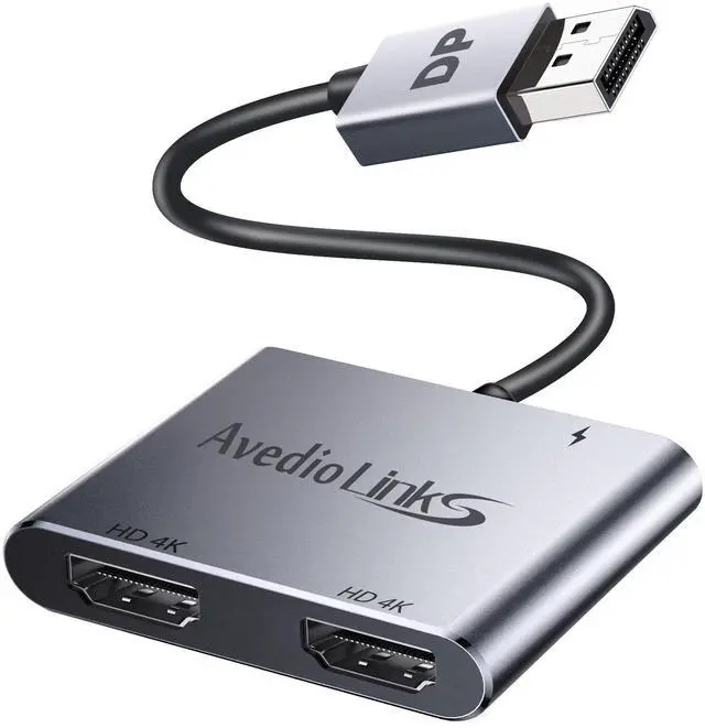 Main image of DisplayPort to Dual HDMI Adapter, 4K 60Hz DP Source to HDMI Splitter Multi-Monitor, Extended Mode Display Adapter for Windows MST Dual Monitors Compatible with Computer Laptop Graphic Card,PC (Grey)