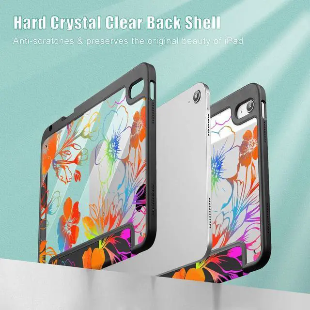 Alt view image 3 of 5 - Tuiklol for 2025 iPad (A16 Chip) 11th Generation 11 inch/iPad 10th Generation 10.9 inch 2022 Case, Buit in Pencil Holder with Clear Back Shell Cover Trifold Stand Auto Wake/Sleep,Color Flower Black