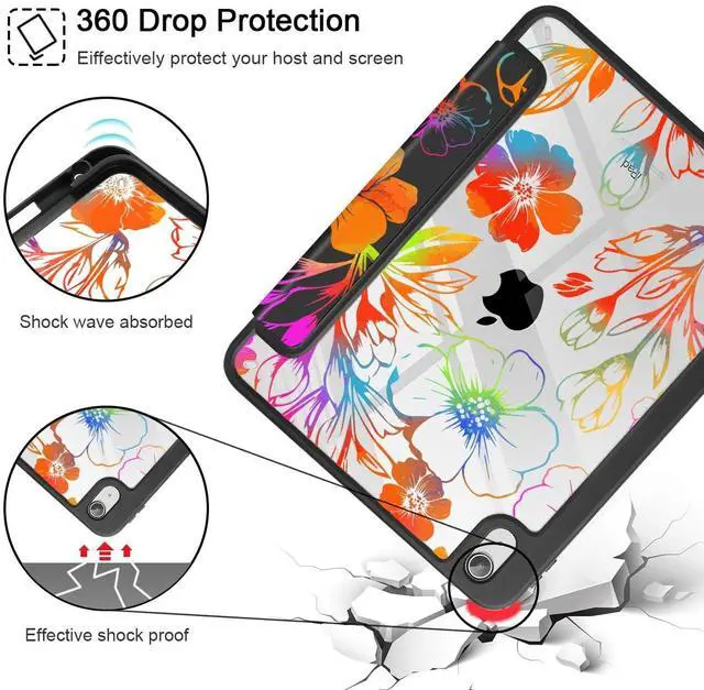 Alt view image 5 of 5 - Tuiklol for 2025 iPad (A16 Chip) 11th Generation 11 inch/iPad 10th Generation 10.9 inch 2022 Case, Buit in Pencil Holder with Clear Back Shell Cover Trifold Stand Auto Wake/Sleep,Color Flower Black
