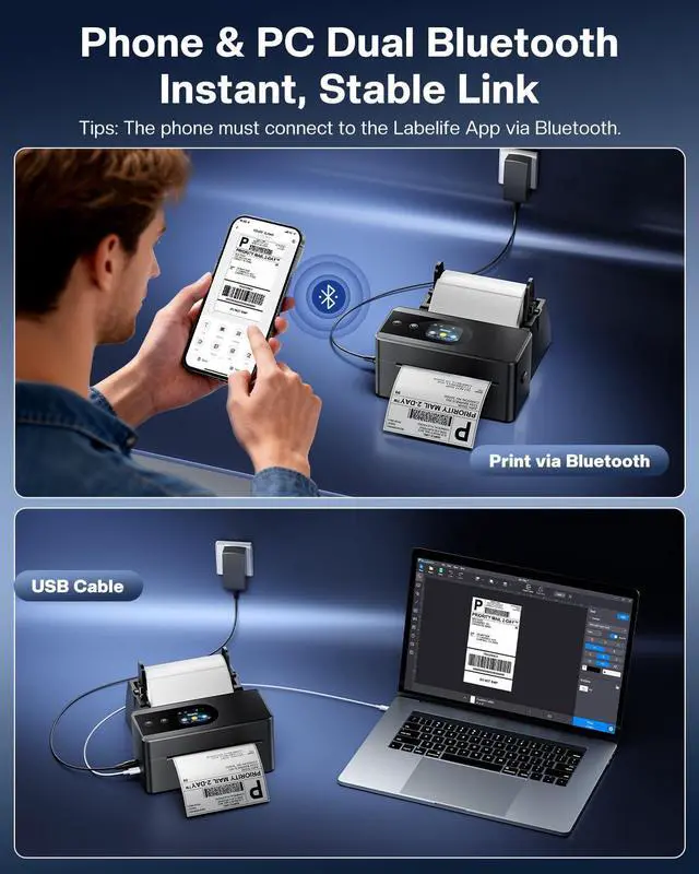 Alt view image 5 of 5 - Phomemo Thermal Label Printer Upgraded with Touchable Screen, Shipping Label Printer for Small Business, 4x6 Wireless Thermal Label Printers for Shipping Package, Compatible with Amazon, Shopify, USPS