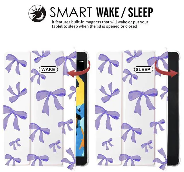 Alt view image 4 of 5 - JOYLAND Purple Bow Pad Case for iPad 7th/8th/9th Generation,with Pencil Holder-Auto Wake/Sleep,Anti-Scratch Shockproof Premium Folio Stand Case for iPad 2019/2020/2021-10.2 inch