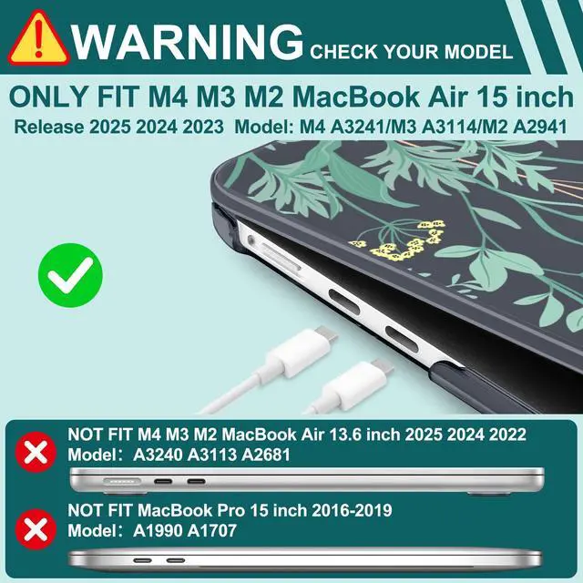 Alt view image 4 of 5 - Yebiseven for M4 MacBook Air 15 inch Case 2025 2024 2023 Released A3241 A3114 M3 A2941 M2, Hard Shell Laptop Case with Keyboard Cover & Trackpad Film & 2 OTG Adapters, Wildflower