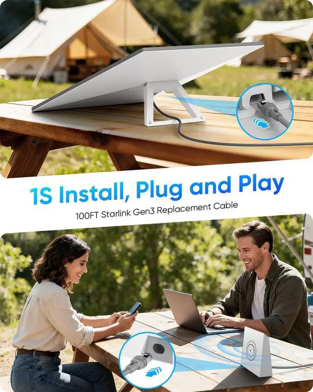 Alt view image 3 of 5 - SUNGUY 33FT Starlink Gen 3 Cable for Starlink Standard Generation 3, Waterproof Replacement Extension Starlink Cord, Satellite Star Link Standard V3 Accessories(33FT/10M)