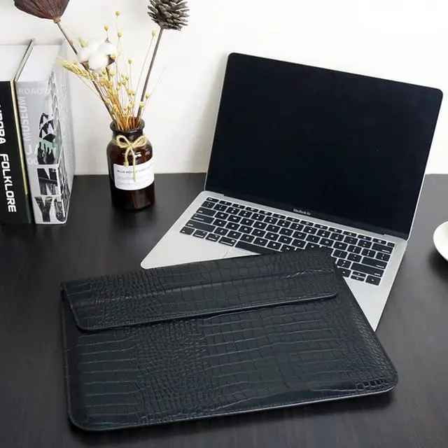 Alt view image 2 of 5 - Seanai Laptop Sleeve For 2025-2023 MacBook Air 15 inch M4 A3241 M3 A3114 M2 A2941 Pro 14 A2442 A2779 A2918 A3112 A3185 A3401 2024-2021 PU Leather Flap Style Case Notebook Bag for Mac Pro 15, Black