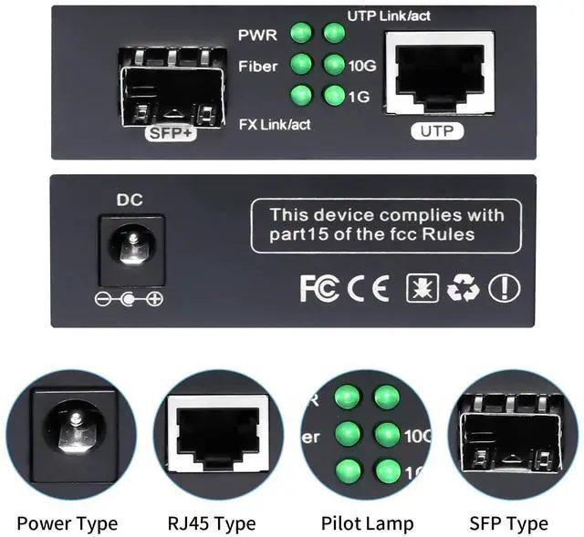 Alt view image 5 of 5 - QINIYEK 10G Multi-Gigabit SFP Media Converter, 2 Port 10G Ethernet Media Converter,1x 100M/1G/2.5G/5G/10GBase-T RJ45 to 1x 10GBase-X SFP+ Slot NDAA & TAA Compliant, Power Adapter and Manual Included