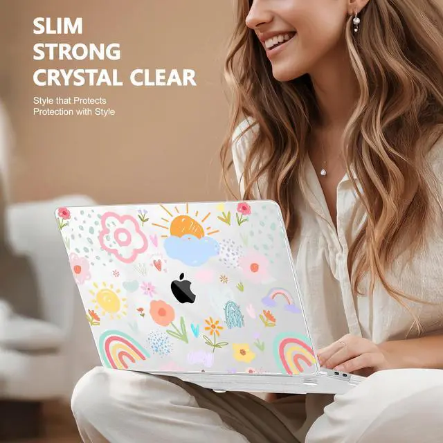 Alt view image 4 of 5 - May Chen Case for MacBook Pro 13 inch M2 2023,2022,2021,2020 A2338 M1 A2251 A2289, Plastic Hard Shell Case for MacBook Pro 13" with Touch Bar Fits Touch ID, Rainbows Flowers