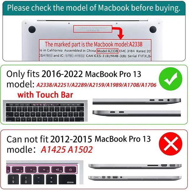Alt view image 2 of 5 - Teryeefi MacBook Pro 13 Case 2022 2021 2020-2016 Model M2 M1 A2338 A2289 A2251 A2159 A1989 A1706 with Touch Bar Touch ID, Plastic Hard Cover Shell + Keyboard Skin Screen Protector, Cherry Blossoms