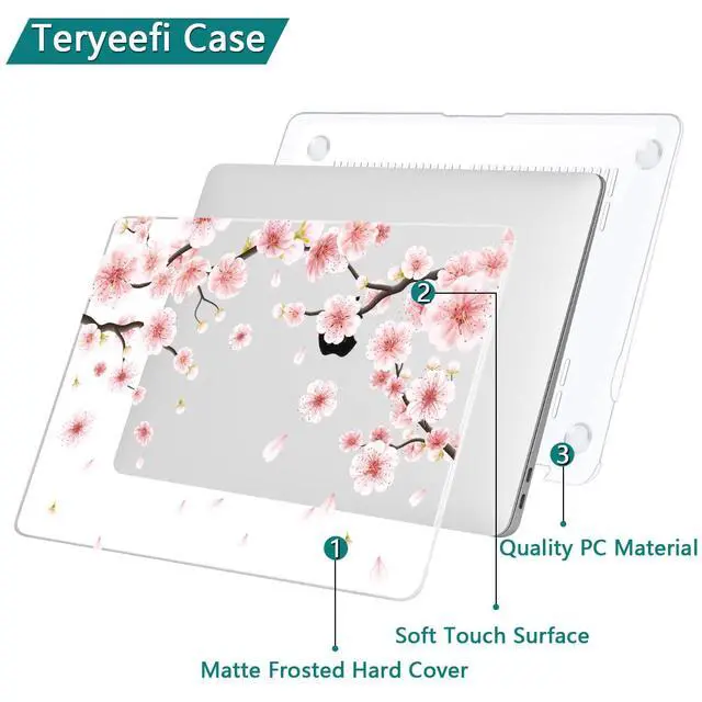 Alt view image 4 of 5 - Teryeefi MacBook Pro 13 Case 2022 2021 2020-2016 Model M2 M1 A2338 A2289 A2251 A2159 A1989 A1706 with Touch Bar Touch ID, Plastic Hard Cover Shell + Keyboard Skin Screen Protector, Cherry Blossoms