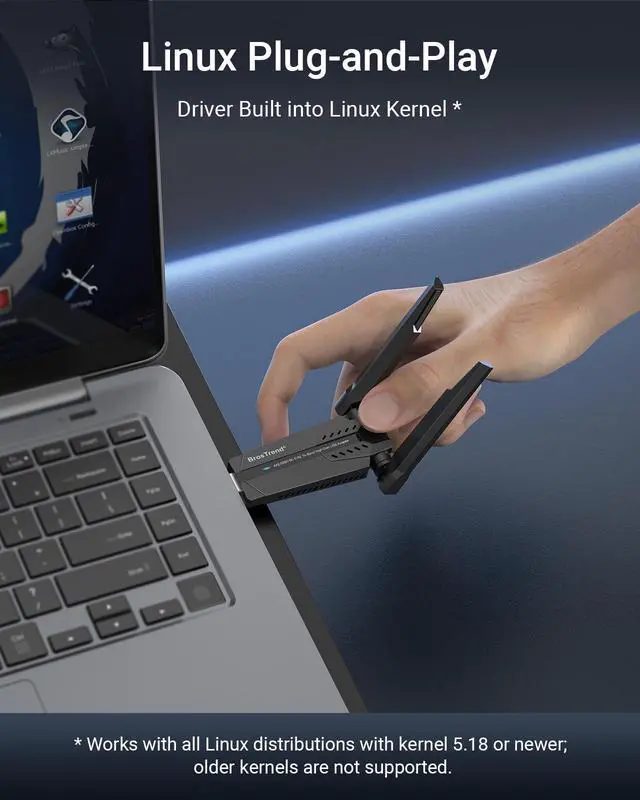 Alt view image 2 of 5 - BrosTrend AXE3000 Tri-Band Linux WiFi Adapter Plug & Play for Ubuntu, Fedora, Mint, Debian, Arch, Kali, Manjaro, openSUSE, Raspberry Pi OS etc. Linux USB WiFi Adapter for PC, WiFi-6E 6GHz /5GHz/2.4GHz