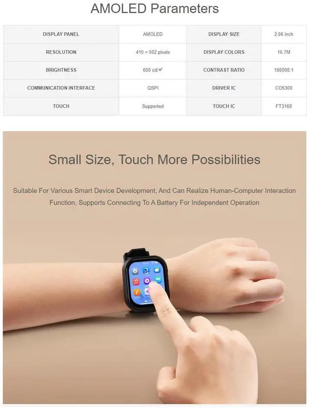 Alt view image 4 of 5 - waveshare ESP32-S3 2.06inch AMOLED Touch Watch Development Board Based on ESP32-S3R8 Microcontroller, Supports Offline Voice Recognition and AI Speech Interaction