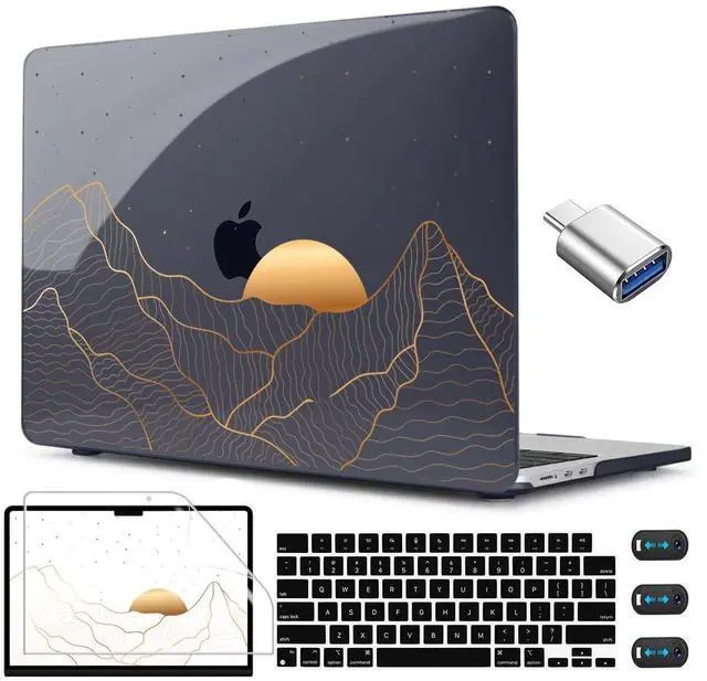 Main image of CISSOOK Compatible with MacBook Air 13.6 Inch M4 M3 M2 Case 2022 2023 2024 2025, Crystal Black Plastic Hard Shell Case Cover for MacBook Air 13.6" A3240 A3113 A2681, Sun & Mountain