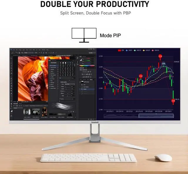 Alt view image 4 of 5 - Gawfolk 34 Inch IPS Ultrawide 120Hz Gaming Computer Monitor, 21:9 UWFHD (2560x1080) PC Screen, 120% sRGB, Adaptive Sync, 178° Viewing Angle, Display Port, HDMI, Compatible with Wall mounting - White