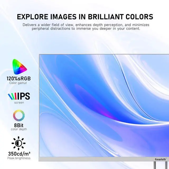 Alt view image 5 of 5 - Gawfolk 34 Inch IPS Ultrawide 120Hz Gaming Computer Monitor, 21:9 UWFHD (2560x1080) PC Screen, 120% sRGB, Adaptive Sync, 178° Viewing Angle, Display Port, HDMI, Compatible with Wall mounting - White