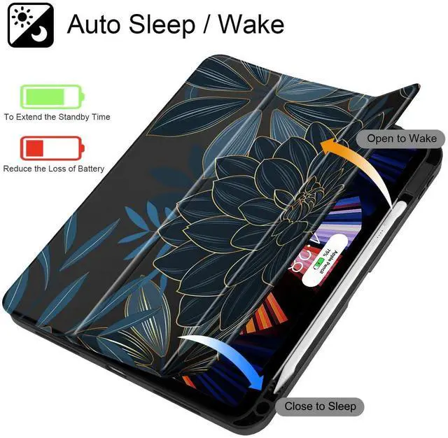 Alt view image 3 of 5 - Mektron Case for 2025 iPad 11 inch (A16 Chip) 11th Gen Fit iPad 10th Gen10.9 inch 2022, Buit in Pencil Holder with Shockproof Cover Clear Shell + Trifold Stand + Auto Wake/Sleep, Dahlia Flower C035