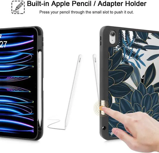Alt view image 5 of 5 - Mektron Case for 2025 iPad 11 inch (A16 Chip) 11th Gen Fit iPad 10th Gen10.9 inch 2022, Buit in Pencil Holder with Shockproof Cover Clear Shell + Trifold Stand + Auto Wake/Sleep, Dahlia Flower C035