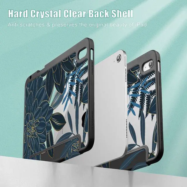 Alt view image 4 of 5 - Mektron Case for 2025 iPad 11 inch (A16 Chip) 11th Gen Fit iPad 10th Gen10.9 inch 2022, Buit in Pencil Holder with Shockproof Cover Clear Shell + Trifold Stand + Auto Wake/Sleep, Dahlia Flower C035
