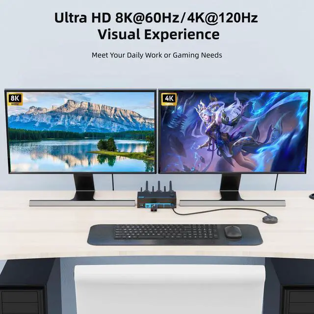 Alt view image 4 of 5 - 8K Dual Monitor KVM Switch Dual HDMI 2.1 2 Monitors 2 Computers 2 in 2 Out 4 Port USB 3.0 8K@60Hz/4K@120Hz KVM Switches Wired Desktop Controller & 2 USB 3.0 Cables Included