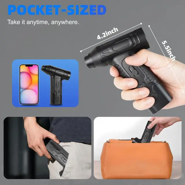 Alt view image 2 of 5 - Compressed Air Duster - 300000RPM Electric Air Duster Super Powerful - Cordless Handheld Air Blower, Adjustable Mini Dust Blower for Computer, Keyboard, Outdoor, Home, Gift for Men