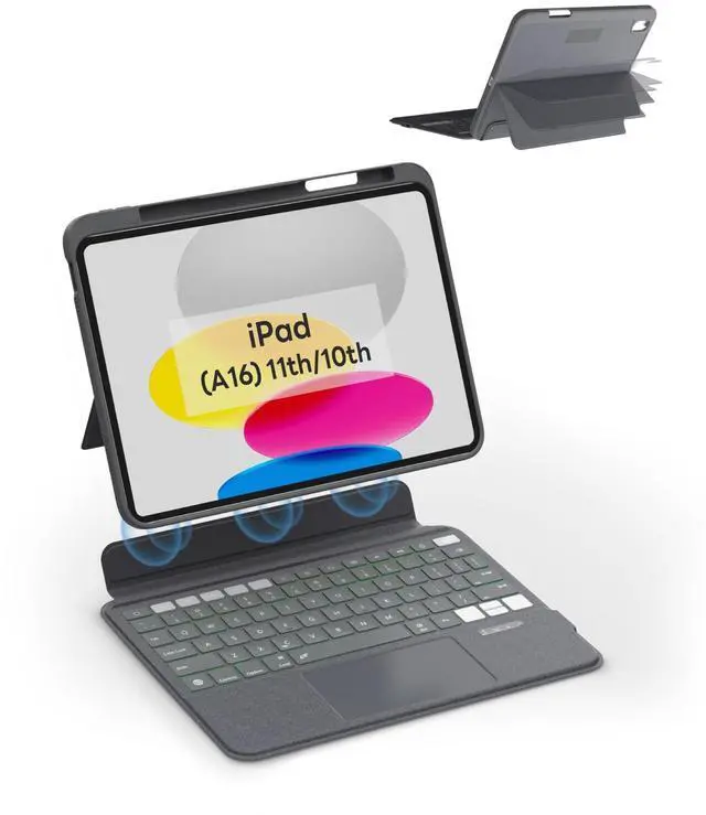 Main image of EIP Magnetix Keyboard Case for iPad (A16) 11th/10th Generation (2025/2022), with Patented Stylus Shortcuts, Protective, Adjustable Hinge Stand, Detachable Case, 7 Color Backlight