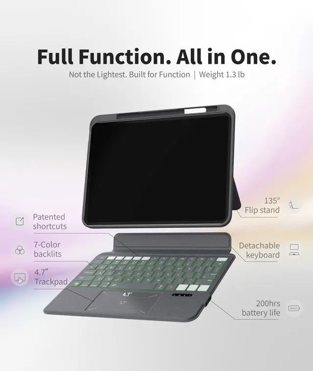 Alt view image 3 of 5 - EIP Magnetix Keyboard Case for iPad (A16) 11th/10th Generation (2025/2022), with Patented Stylus Shortcuts, Protective, Adjustable Hinge Stand, Detachable Case, 7 Color Backlight