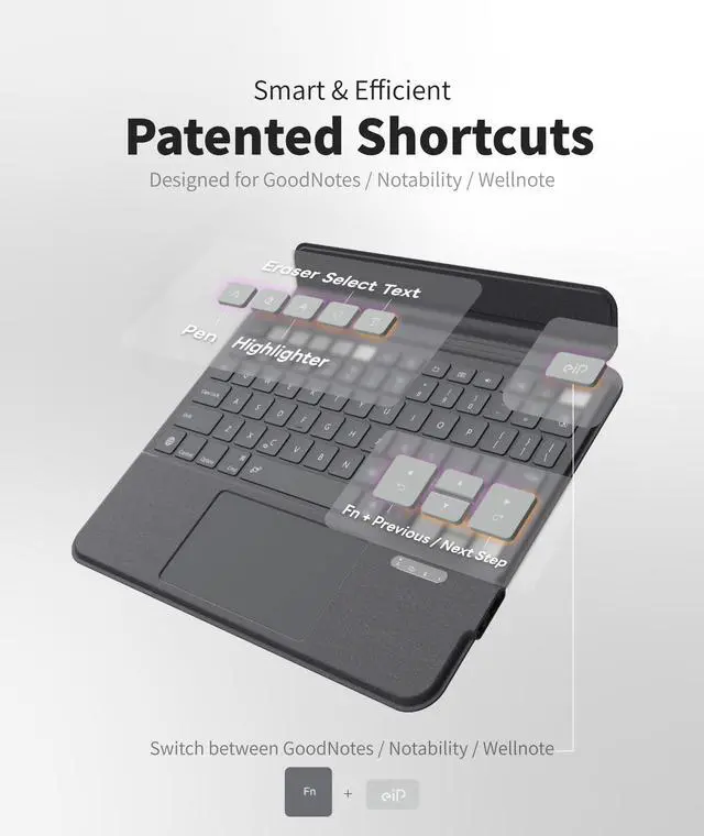 Alt view image 4 of 5 - EIP Magnetix Keyboard Case for iPad (A16) 11th/10th Generation (2025/2022), with Patented Stylus Shortcuts, Protective, Adjustable Hinge Stand, Detachable Case, 7 Color Backlight