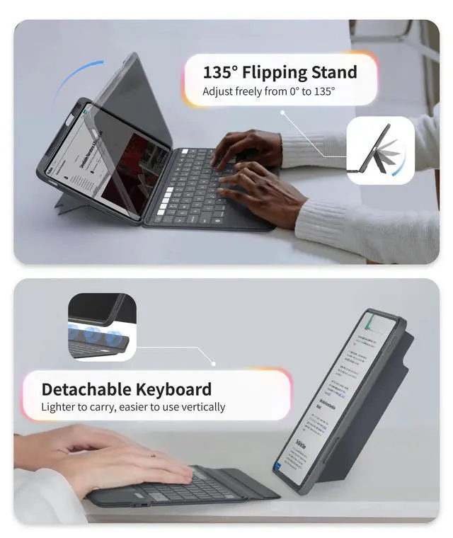 Alt view image 5 of 5 - EIP Magnetix Keyboard Case for iPad (A16) 11th/10th Generation (2025/2022), with Patented Stylus Shortcuts, Protective, Adjustable Hinge Stand, Detachable Case, 7 Color Backlight