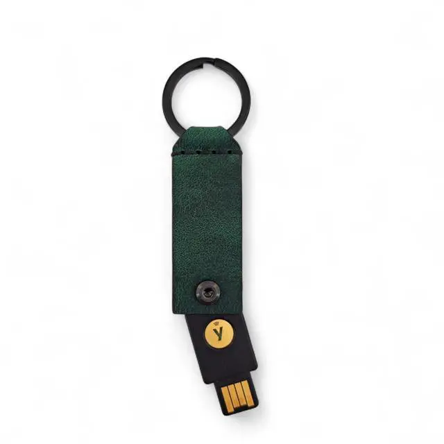 Main image of Leather Case for YubiKey 5 NFC and 5C NFC, Protector Yubico, Flip Cover Security Key, Keychain Holder with Metal Ring, 9 colors(Dark Green)