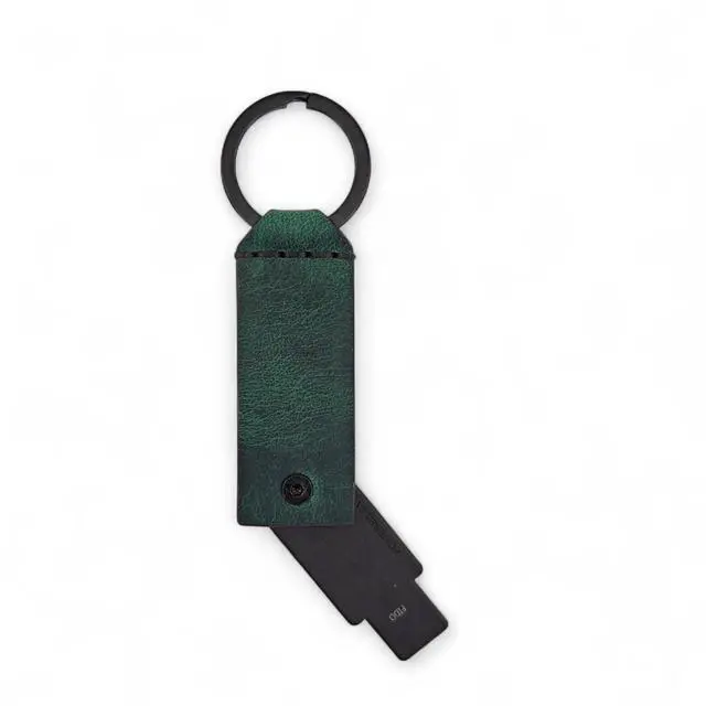 Alt view image 2 of 5 - Leather Case for YubiKey 5 NFC and 5C NFC, Protector Yubico, Flip Cover Security Key, Keychain Holder with Metal Ring, 9 colors(Dark Green)