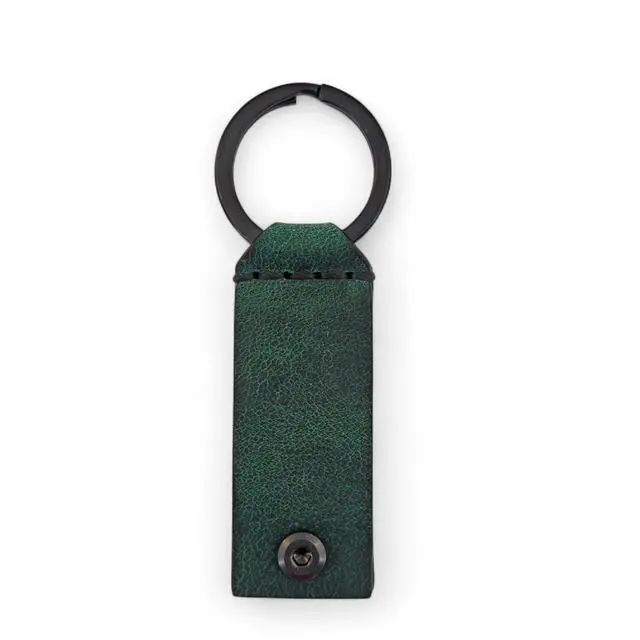 Alt view image 3 of 5 - Leather Case for YubiKey 5 NFC and 5C NFC, Protector Yubico, Flip Cover Security Key, Keychain Holder with Metal Ring, 9 colors(Dark Green)