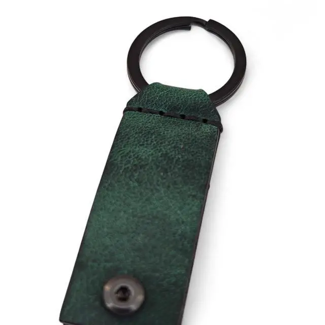 Alt view image 5 of 5 - Leather Case for YubiKey 5 NFC and 5C NFC, Protector Yubico, Flip Cover Security Key, Keychain Holder with Metal Ring, 9 colors(Dark Green)