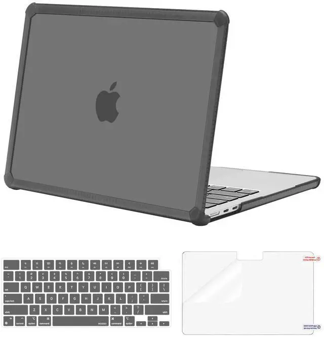 Main image of MOSISO Compatible with MacBook Air 13 inch Case 2025 2024 2023 2022 M4 A3240 M3 A3113 M2 A2681,Anti-Cracking Heavy Duty TPU Bumper Hard Case&Keyboard Skin&ScreenFilm for MacBook Air 13.6, Smoke Gray
