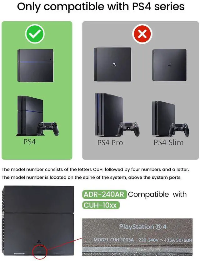 Alt view image 2 of 5 - LHM for PS4 Power Supply Replacement ADP-240AR with Power Cord, for CUH-10xx Series Host Source Replacement(5 pin) with Repair Tools and Manual