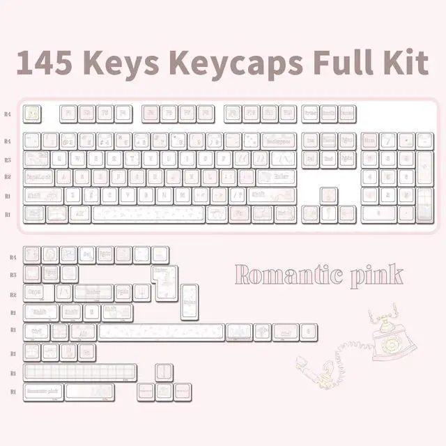 Alt view image 2 of 5 - COOMICKEY Cute Cream Keycap Set, 145 Keys Cherry Profile Pink Keycaps, PBT Custom Keycap for Mechanical Keyboard, Compatible with ANSI/ISO Layout