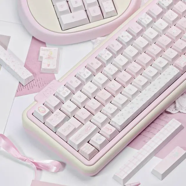 Alt view image 3 of 5 - COOMICKEY Cute Cream Keycap Set, 145 Keys Cherry Profile Pink Keycaps, PBT Custom Keycap for Mechanical Keyboard, Compatible with ANSI/ISO Layout