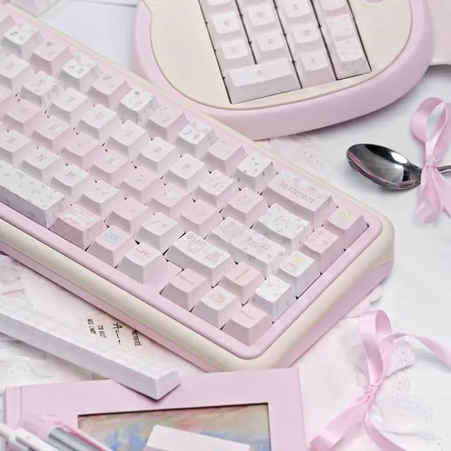 Alt view image 4 of 5 - COOMICKEY Cute Cream Keycap Set, 145 Keys Cherry Profile Pink Keycaps, PBT Custom Keycap for Mechanical Keyboard, Compatible with ANSI/ISO Layout