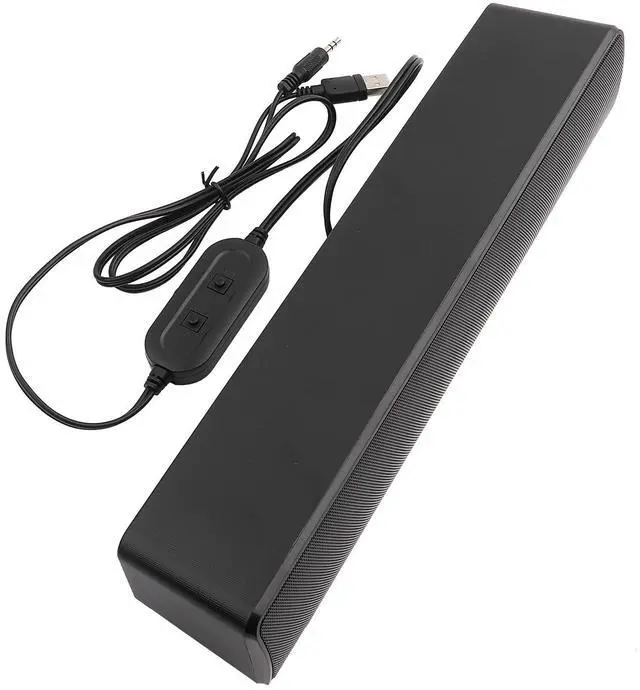 Main image of Estink PC Soundbar, Plastic USB Wired Stereo Soundbar Music Player Bass Surround Sound Box with 3.5mm Input for Desktop Laptop Tablet PC Smartphones, 12.6 x 2.5 x 2.7inch (Black)