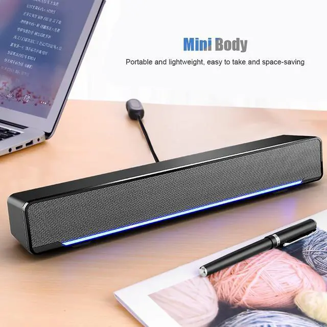 Alt view image 3 of 5 - Estink PC Soundbar, Plastic USB Wired Stereo Soundbar Music Player Bass Surround Sound Box with 3.5mm Input for Desktop Laptop Tablet PC Smartphones, 12.6 x 2.5 x 2.7inch (Black)